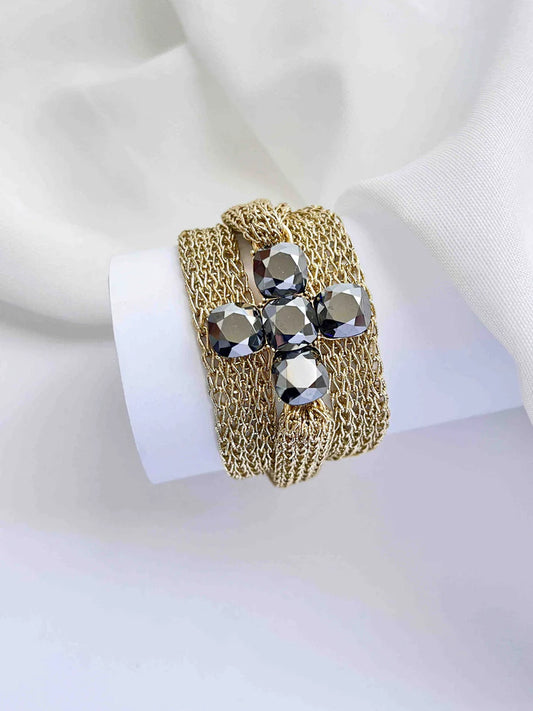 Pulsera cruz redonda con malla